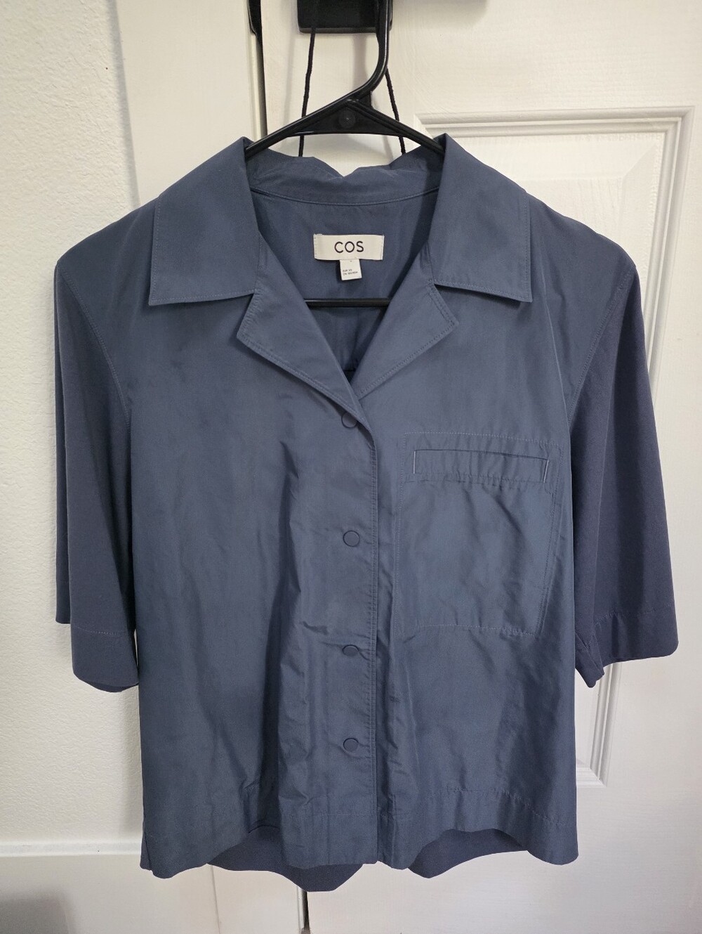 COS Boxy Shell-Panel Shirt in Slate Blue XS